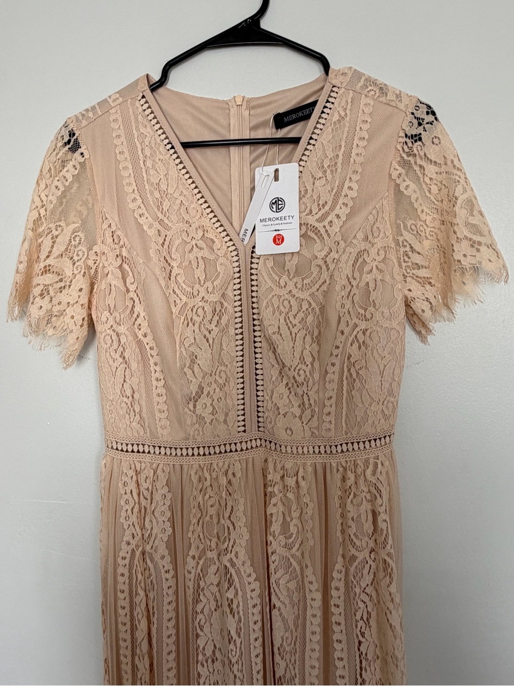 Merokeety Women's Lace Maxi Dress in Blush Nude